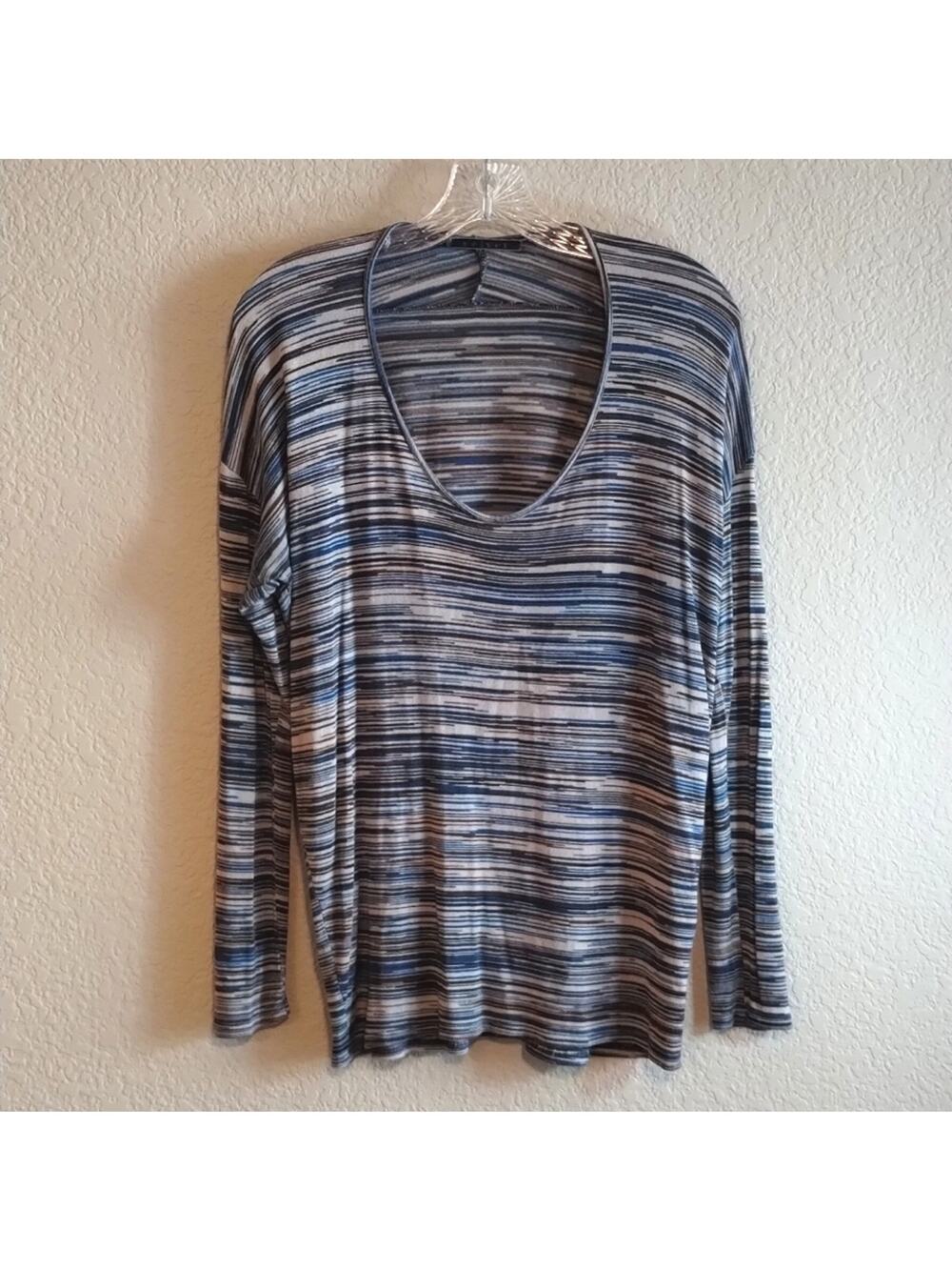 Velvet by Graham & Spencer Woven Abstract Stripe ScoopNeck Long Sleeve T-Shirt M